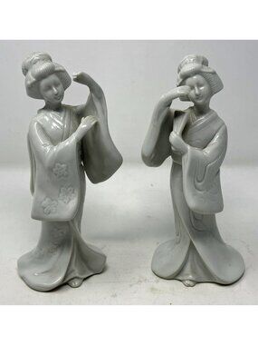 Vintage HOMCO Porcelain Blanc Du Chine Geisha Asian Figurines Set of 2 #1443